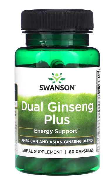 Swanson, Dual Ginseng Plus, 60 kaps.Mješavina Američkog,Sibirskog i Azijskog ženšena sa dodatkom Ashwagandh,Za više Energije i manje stresa;Swanson-USA