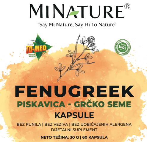 Piskavica-Fenugreek(Grčko seme) 60 kaps.;Mi Nature,za metabolizam glukoze; probleme kod dijabetisa2,Insulinske reistencije,skokove glukoze  poboljšava osetljivost na insulin, boljoj kontroli apetita. može smanjiti LDL i trigliceride;Reklamna AKCIJA !