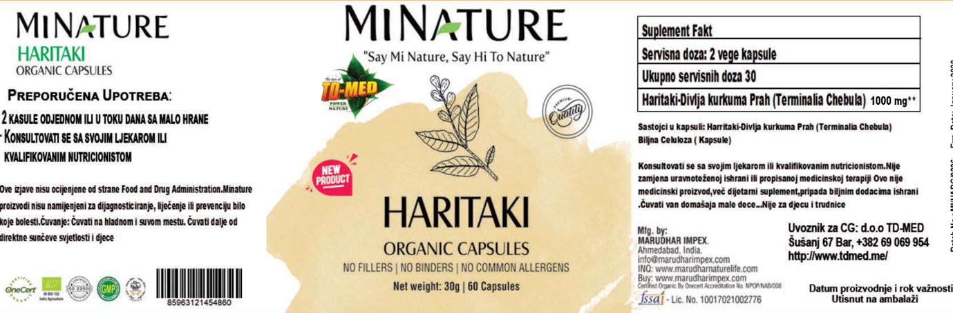 HARITAKI Organic;450mg-60 CAPS.Original Indija-Mi Nature-Kralj Tibetanske Medicine";detoxikacija crevnog trakta i jetre, podržava korisne crevne bakterije i smanjuje nadutos,bolje varenje....