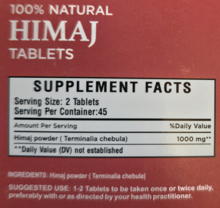 HIMAJ 90 tableta(Haritaki);Mi Nature-Indija Original;"Kraljica probave",detoxikacija crevnog trakta i jetre, podržava korisne crevne bakterije i smanjuje nadutos,bolje varenje....