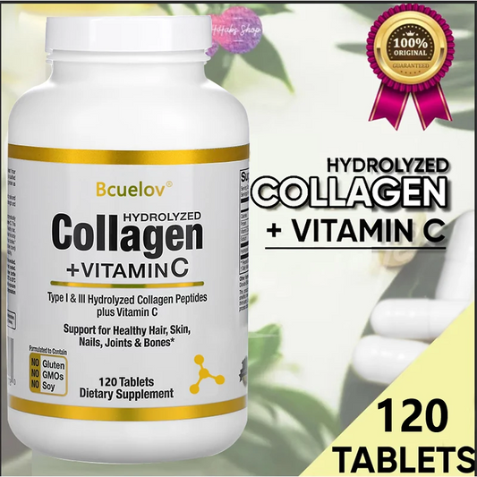 Hidrolizovani KOLAGEN Peptidi   + Vitamin C, Type 1 & 3, 120 kaps., Bcuelov-USA,Podrška za vaše kosti,tetive,kosu,kožu,nokte....u 2 kapsule 8000mg kolagen peptida