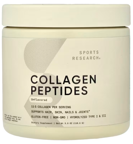 kolageni peptidi, bez okusa, 110,6 g;"Sports Research"-USA,Prirodno,Podrška za kožu, kosu i nokte; Podrška za zglobove i kosti; Podrška za oporavak nakon treninga