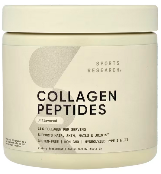 kolageni peptidi, bez okusa, 110,6 g;"Sports Research"-USA,Prirodno,Podrška za kožu, kosu i nokte; Podrška za zglobove i kosti; Podrška za oporavak nakon treninga