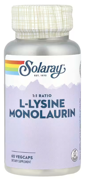L-lizin(Lysine) i Monolaurin, omjer 1:1, 60 vege.kaps.-Solaray USA;Podrška imunitetu,posebno onima sklonim Herpesu ili onima koji žele održati opšte zdravlje imunološkog sistema