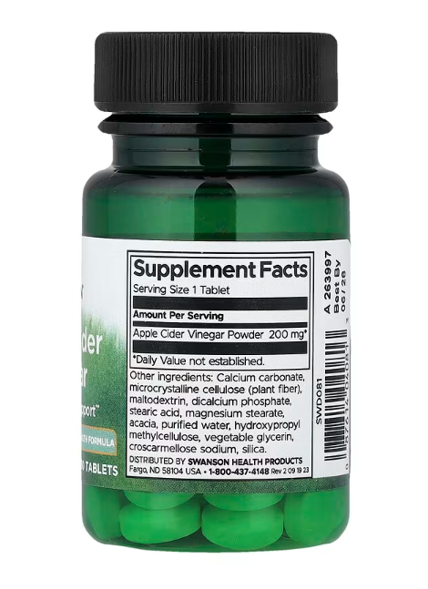 Jabukovo sirće(Apple Cider Vinegar), 200 mg, 30 tableta Swanson-USA; smanjenje kilaže;kod Insulinske rezistencije,dijabetisa,za detoks organizma  jer može podržati zdrav metabolizam glukoze.