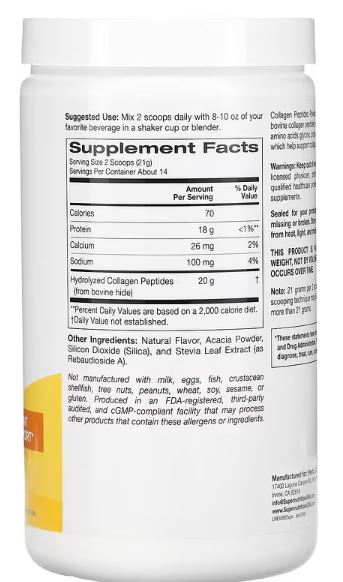 Kolagen peptidi,(ukus Vanile), 295g,Super Nutrition-USA; Podrška za kosu, kožu, nokte i zglobove*