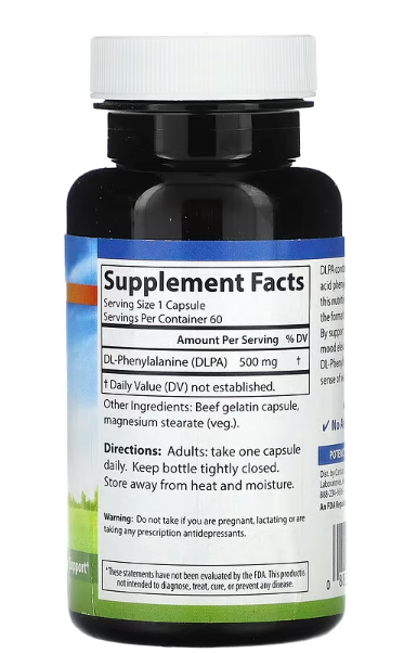 DLPA, DL-fenilalanin,(DL-Phenylalanine) 500 mg, 60 kaps.;Za zdravo Raspoložejei Energetsku podršku Carlson, USA