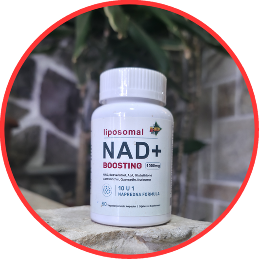 Liposomal NAD+ Boosting 60 caps;10 u 1,Napredna Formula(Energija. Zaštita. Dugoročna vitalnost.)u kombinaciji NAD+, Resveratrola,Quercentina,Glutationa i snažnih biljnih extrata za zdrav proces starenja.,Naš BREND prvi put na tržištusa Reklamnom cenom