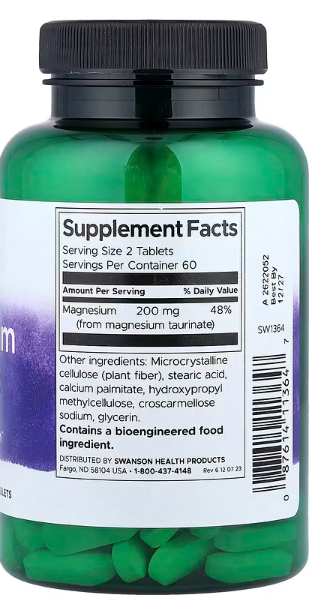 Swanson, Magnezijum Taurat, 120 tableta (100 mg po tableti);Swanson-USA,Za jake mišiće i kosti, kardiovaskularno zdravlje i još mnogo toga