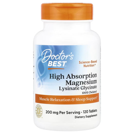 Magnezijum Glicinat sa Lisinatom/Magnezij visoke apsorpcije, 120 tableta, (200 mg po dozi);Za mišićne funkcije,nervni kardio-vaskularni siste,opušteniji san....Doctor's Best-USA;Najprodavaniji