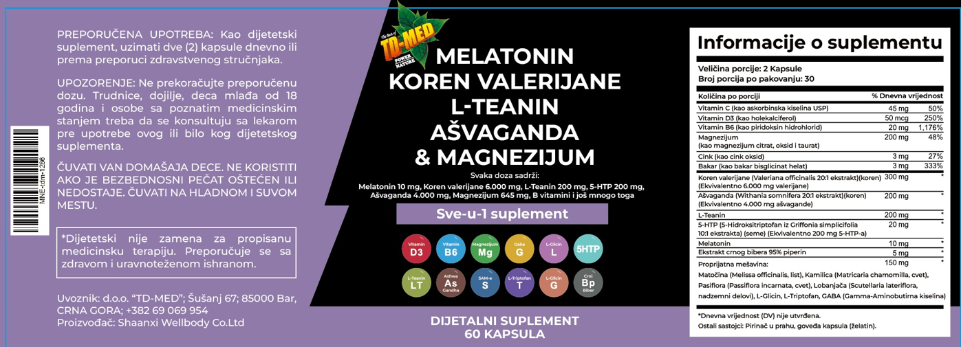 Melatonin Complex--60 kaps.(Melatonin 10mg sa dodatcima.Valerijana koren,L-Thenine,5-HTP,Vit.C,D3 i minerali;Premijum rešenje za nesanicu i bolji san,napetost i jutarnji umor,nervnu iscrpljenost i hormonalni disbalans