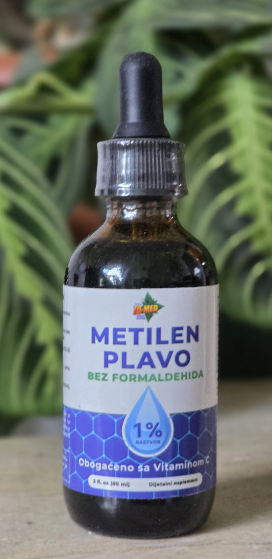 Metilen Plavo-Methylene Blue 60ml-1% USP +Vit.C;Za Ublažavanje  Migrena, Depresije i Anksioznosti,više energiju;Brži oporavak nakon trovanja ili infekcija. za koncentraciju, pamćenje i ukupnu kognitivnu funkiju,protiv parazita,i bolova u krstima