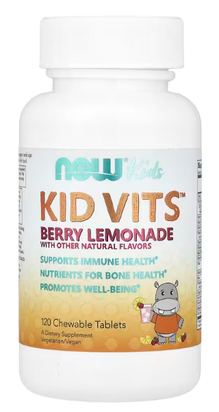 Kid Vits™(Vitamini i Minerali za decu) ukus kao limunada od bobičastog voća, 120 tableta za žvakanje-za Imunitet i zdravije kosti djeteta;Now Foods-USA