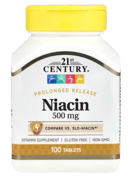 Niacin s produženim oslobađanjem, 500 mg, 100 tableta;"21 Century"-USA;Energetski metabolizam; Podrška nervnom sistemu; Opšte blagostanje