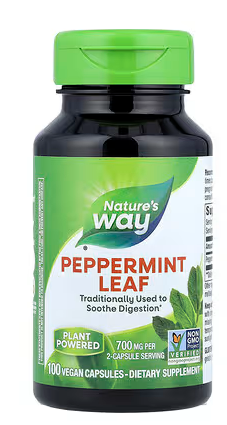 Pepermint list-60 kaps;(Permint Leaf),Listovi Paprene Metvice,100 veg.kaps.(350 mg po kapsuli),za digestivnu podršku, smanjenje nadutosti i grčeva, ublažavanje glavobolje i stresa, te osvežavanje daha;Nature's Way USA