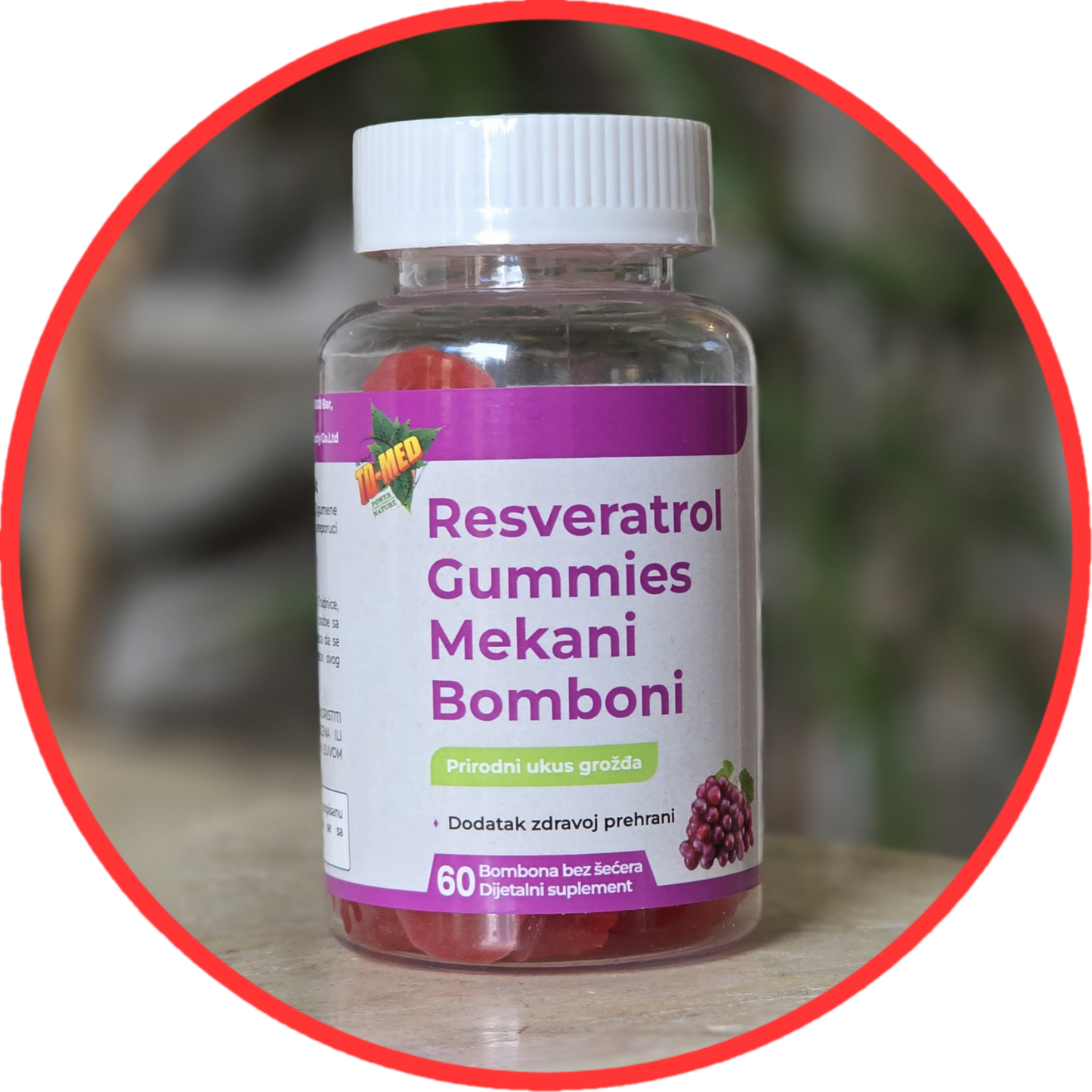 Resveratrol gummies 60 mekanih bombona;Podrška zdravlju srca,Antioxidantna zaštita,za imunitet,vitalnost,bolji metabolizam i dobru energiju.Prvi put kod nas-Reklamna akcija...ISKORISTE je !