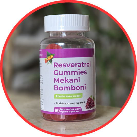 Resveratrol gummies 60 mekanih bombona;Podrška zdravlju srca,Antioxidantna zaštita,za imunitet,vitalnost,bolji metabolizam i dobru energiju.Prvi put kod nas-Reklamna akcija...ISKORISTE je !