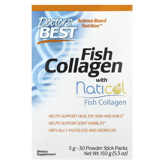 Kolagen RIBLJI-Morski(Fish Collagen) s dodatkom-natikolom,30 pakovanja u prahu po 5g, (150 g);Doctor's Best-USKolagen Tip 1. Pomaže u podršci pokretljivosti zglobova