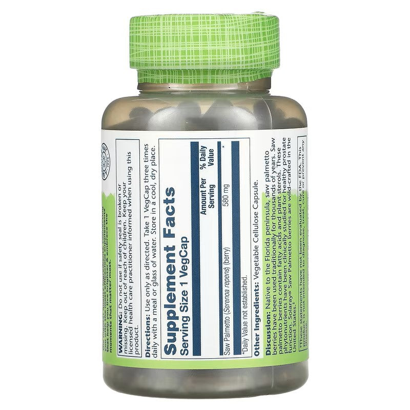 Saw Palmetto, 580 mg, 180 biljnih kaps. Solaray USA ( Podrška za prostatu i urinarni trakt)