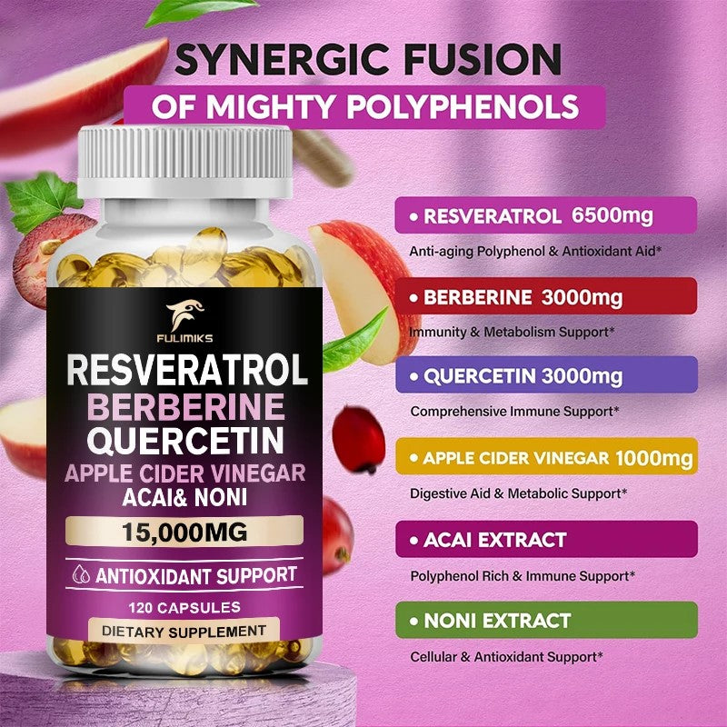 Resveratrol+ ( sa Berberinom,Quercentinom, jabukovo sirće (ACV),i sa mješavinom antioksidanata i polifenola...);60 kapsula -za mesec dana korišćenja