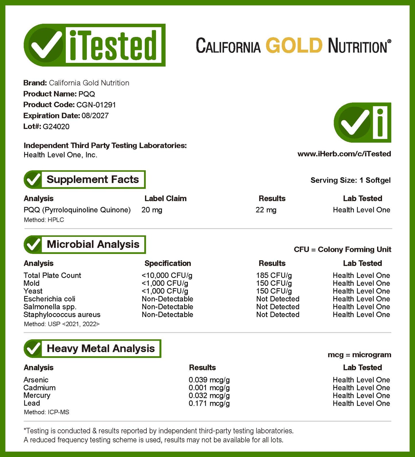 PQQ, 20 mg, 30 veg.mekih kapsula;California Gold Nutrition-USA;Podržava mitohondrijsku funkciju* za više energije