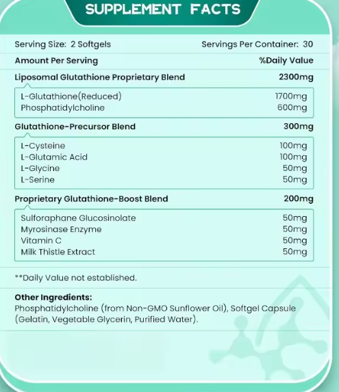 Glutation-Glutathione Liposomal Complex u 2 caps.2800mg 60 kaps.0bogaćeno bitnim prekusorima(Mlekom Čička,Vit.C i aminokiselinama),Idealno za Detox JETRE,,funcije mozda.Najveća Bioraspoloživost! Reklamni Popust ,Akcija