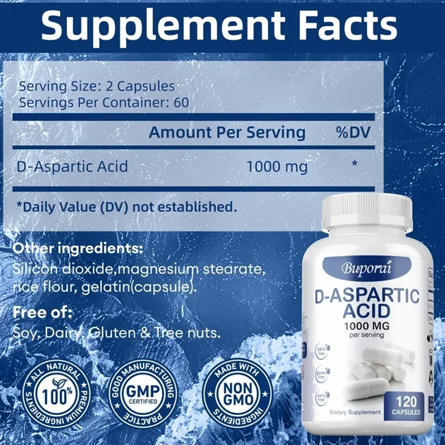 D-Aspartic Acid 1000mg u 2 kaps.;Podršku  za povećanje nivoa testosterona, sportskih performansi i mišićne snage.Reklamna akciska cijena,iskoristite je