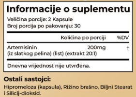 Artemisinin (Artemisia Anua)Slatki Pelin Extract 20:1,60 kaps.;Doza u 2 kaps. je 200mg Extrata,Wellbody za USA i za TD-MED; REKLAMNA CENA !!!