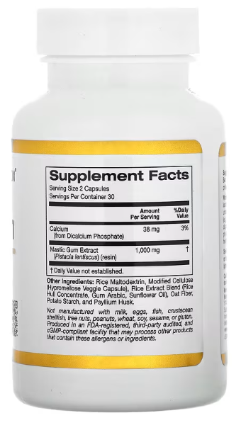 Mastic Gum(Mastikova guma) 500 mg, 60 veg. kaps.;California Gold USA; podržava zdravlje digestivnog -želidca,za probleme u borbi sa Heliko bakterijom i bolju probavu