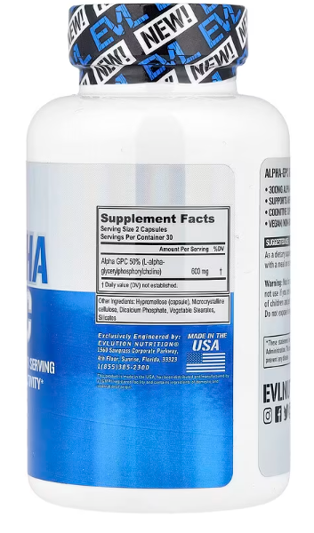 , Alpha GPC(L‑alpha‑gliceryl‑fosforil‑holin),60 veg.kapsula (300 mg po kapsuli);EVL-USA;Za bolju koncentraciju i pamćenje,stres,mozak,bolji fokus;Akciska cijena,iskoristite je
