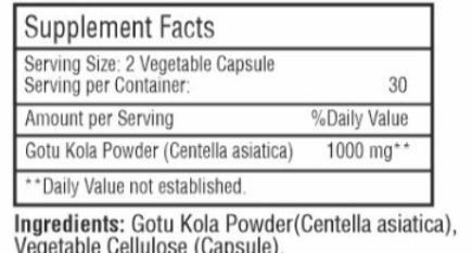 Gotu Kola 6kaps.,doza u 2 kapsule je 1000mg;"Mi Nature"-Indija; Poznata u Ajurvedi kao biljka dugovječnosti ,za regenaraciju tkiva,moždano-konigitivna podrška