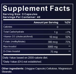 Myo & D-Chiro-Inositol;u120 kaps.Sadrži u 3 kaps:Myo-Inositola3000mg + D-Chiro inozito 75mg;120,+sa Folatom 300mgDFE;- “podrška za hormonsku ravnotežu" ili usputnih probleme Policističnih jajnika ,insulinske rezistencije;Reklamna cijena!