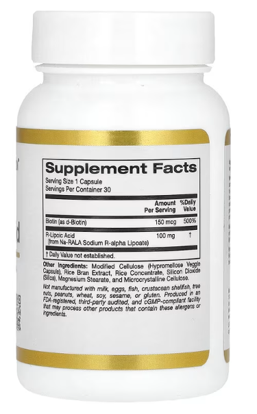 R-lipoična kiselina sa Biotinom( Stabilized R-Lipoic Acid)30 caps.Energija, metabolizam i ćelijska zaštita — u jednoj kapsuli;California Gold Nutrition®USA