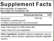 Resveratrol(Ultra snažan)-doza 1000mg/500mg,120 caps.("Japan Aladdin Hangzhong-Biotech Co.Ltd")-za USA&EU tržište; Podrška kardiovaskularnom sistemu , imunitetu,podmladjivanju ćelija i u borbi sa kancerom Pluća,dojke... ;REKLAMNA Akciska cijena