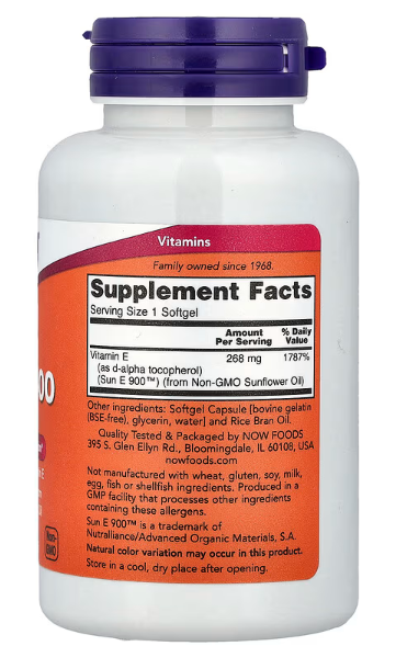 Vitamin "SUN" E-400,Antioksidant,120 softgells;Now Foods-USA;za 4 mjeseca ;prirodni d‑alpha‑tocopherol, oblik vitamina E koji tijelo najbolje prepoznaje i apsorbuje. Podržava zdravlje srca i cirkulaciju, kože, imuniteta i štiti ćelije