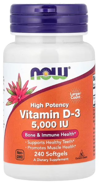 Vitamin D-3, visoka potencija, 5.000 IU, 240 mekih gelova , Now Foods