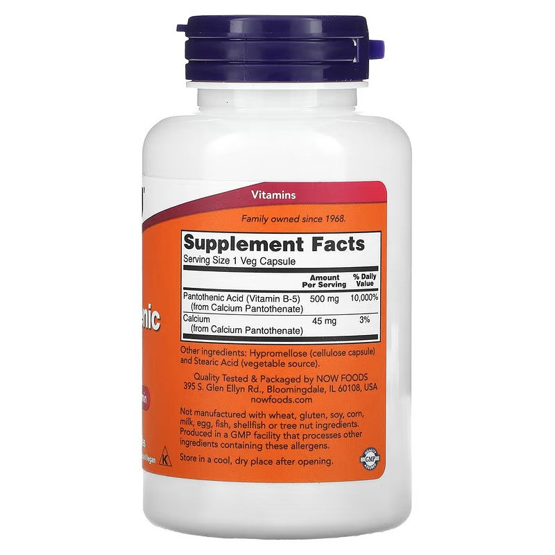 Vitamin.B-5, Pantotenska kiselina, 500 mg, 100 kaps. Now Foods USA