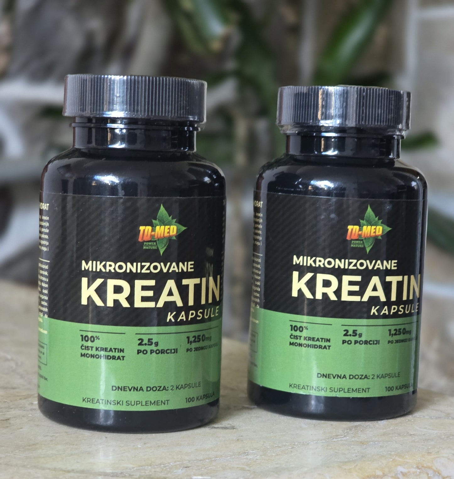 Kreatin Monohidrat Mikronizovani 100 kaps.U 2 kapsule doza od 2,5grama;Izrazito bioraspoloživiji od drugih  i manju gastrointestinalnu nelagodnost....Za veću snagu vaših mišića,energiju i veću izdržljivost. 2 pakovanja uz popust