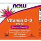 Vitamin D3 -400 IU/180 softgels(Now Foods); Veliko porodično pakovanje