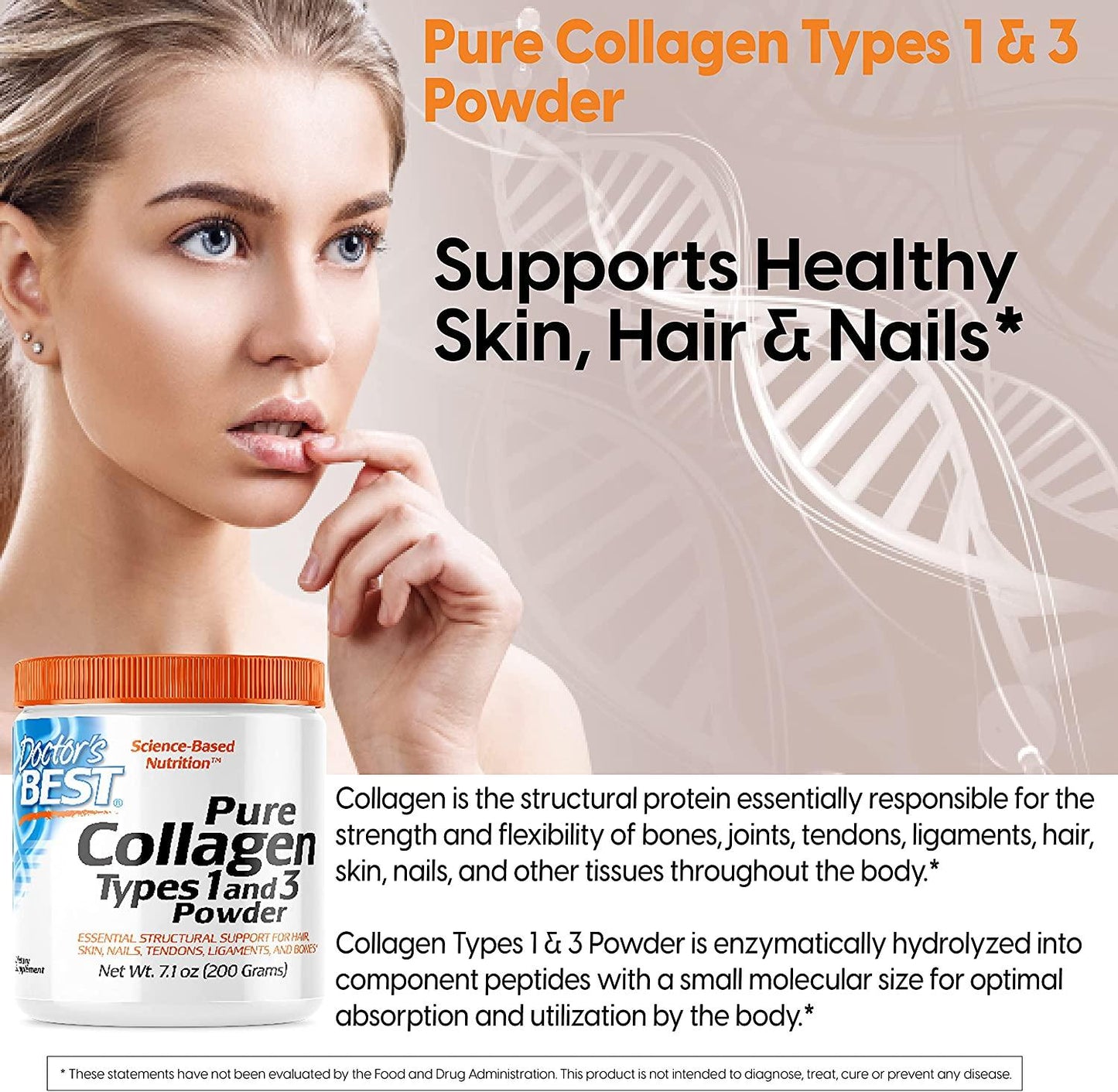 Kolagen prirodni prah,Collagen Types 1 and 3 , 200 g,Doctor's Best,USA