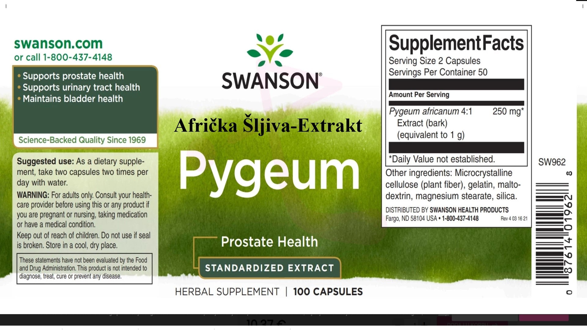 Pygeum Extrakt 100 caps. ,Afrička Šljiva 250mg-dnevna doza.,100 caps ...