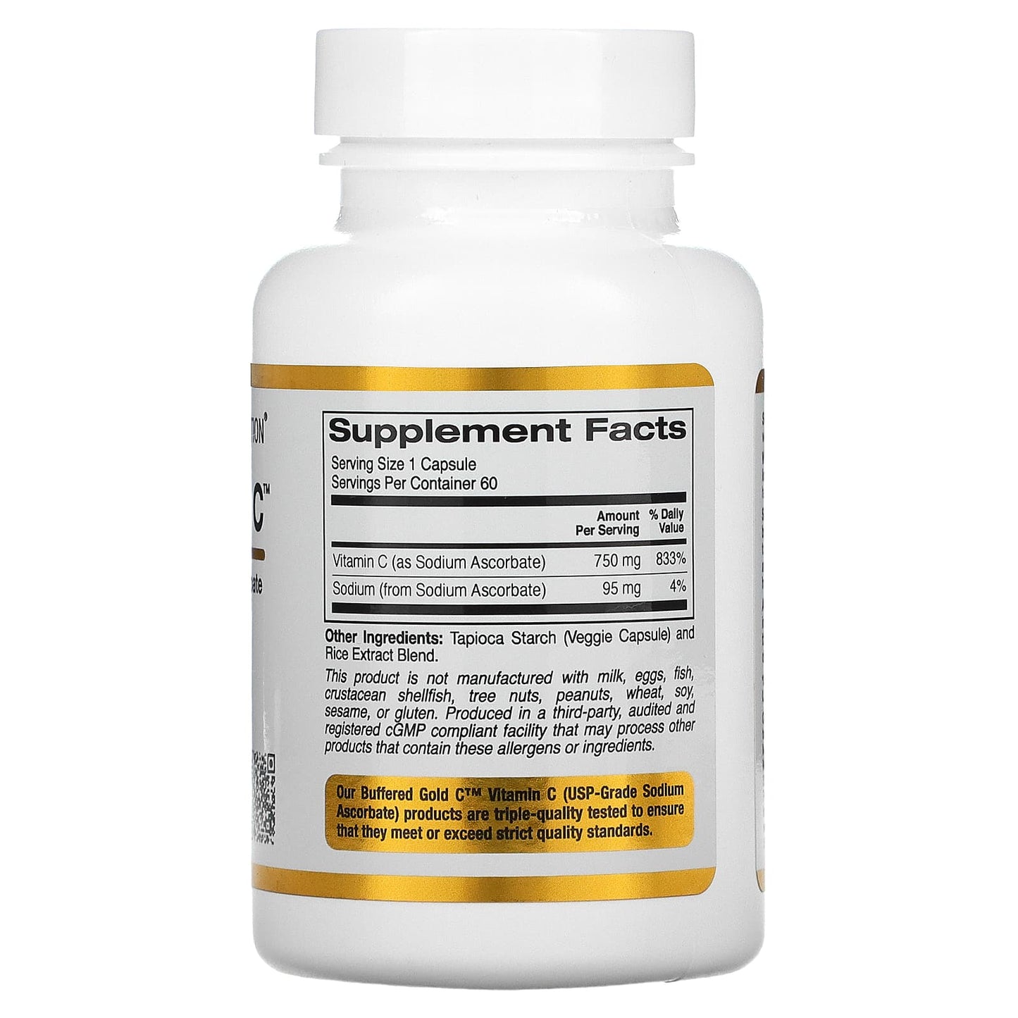 Vitamin C -GOLD 750mg- 60 caps-nekiseli oblik , California Gold Nutrition  USA