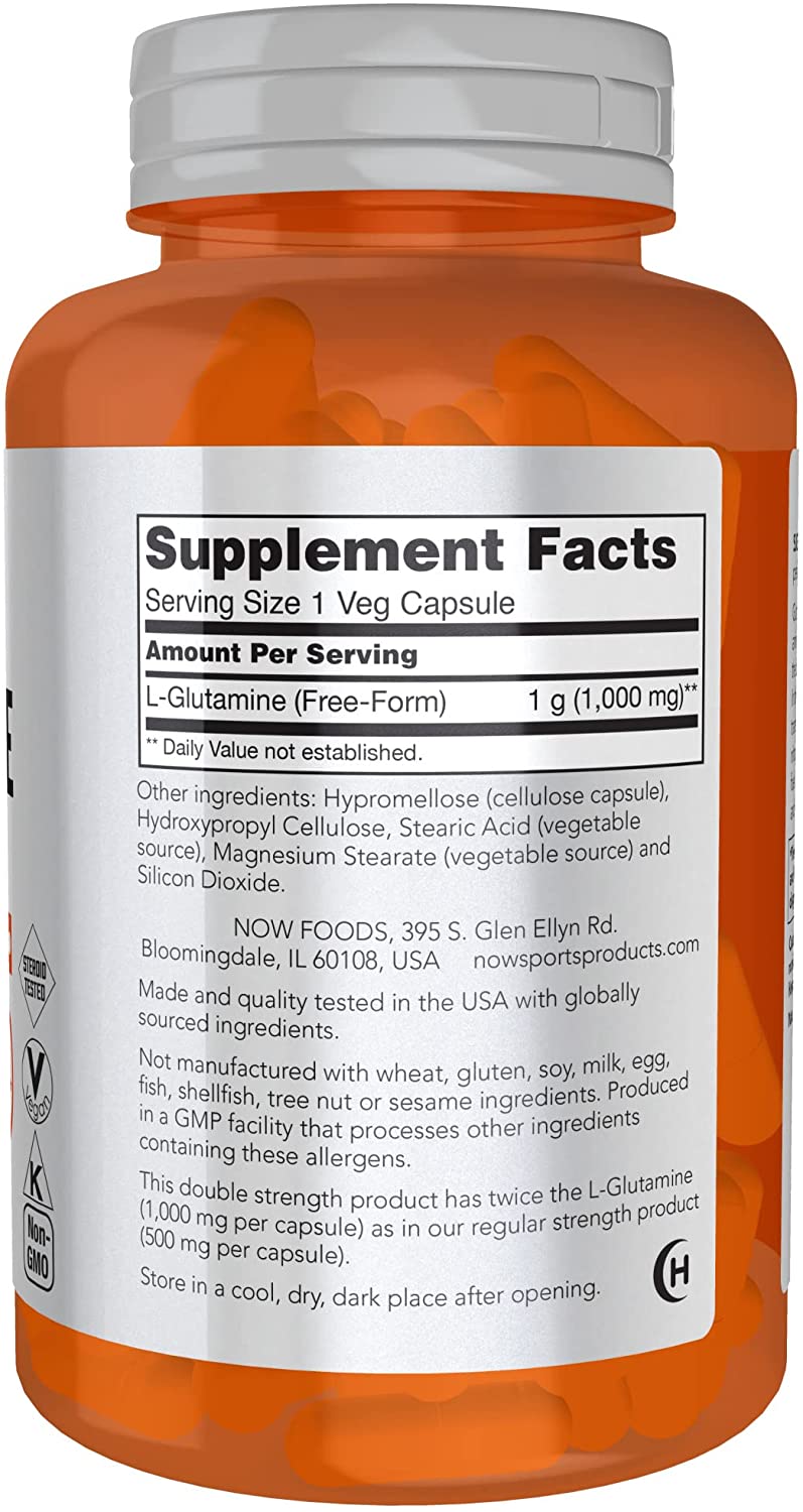 L-glutamin, dvostruka snaga, 1000 mg, 120 biljnih kapsula, Now Sports USA