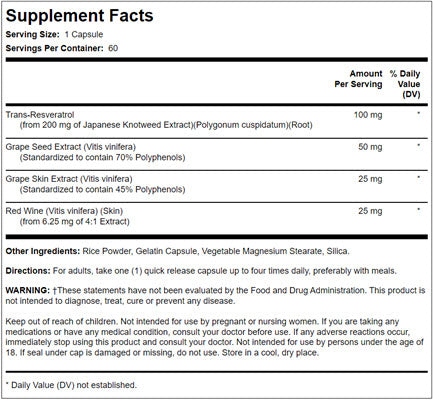 Resveratrol 100mg,60 caps-brzog oslobadjanja sa ekstraktom grožđa i crnog vina-LINBERG USA