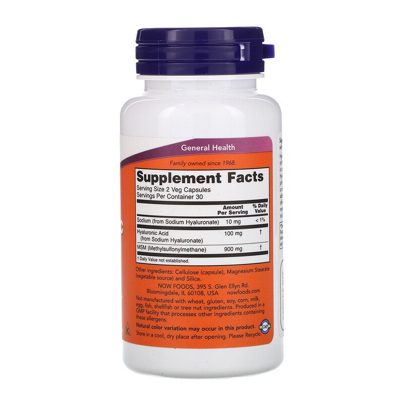 Hyaluronic Acid with MSM 50mg-60 Vegge.caps,Now Foods